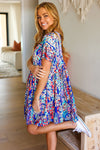 Just Imagine Navy Floral Print V Neck Babydoll Dress