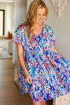 Just Imagine Navy Floral Print V Neck Babydoll Dress