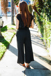 Stand Out Black Textured Shirt Attached Crossover Back Pant Suit