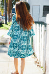 Be Bold Blue Abstract Print Ruffle Bell Sleeve Pocket Dress