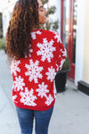 Season Greetings Red Puffy Snowflake Sherpa Pullover