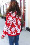 Season Greetings Red Puffy Snowflake Sherpa Pullover