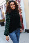 Under the Lights Green Velvet & Sequin Frill Mock Neck Top