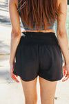 Black High Waist Zipper Back Pocket Running Shorts