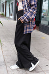 Weekend Ready Black Scuba Knit Drawstring Wide Leg Pants