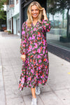 Go For It Forest & Lavender Floral Print Notched Neck Tiered Maxi Dress