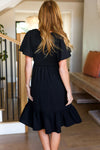 Remember Me Midnight Black Smocked Fit & Flare Flutter Sleeve Dress