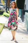 Be Bold Ivory & Green Animal Stripe Bow Tie Korean Silk Dress