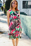 Be Bold Ivory & Green Animal Stripe Bow Tie Korean Silk Dress
