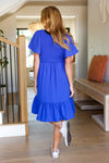 Remember Me Royal Blue Smocked Fit & Flare Flutter Sleeve Dress