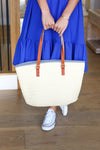 Cream Boho Raffia Woven Lined Large Tote Bag