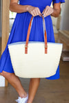 Cream Boho Raffia Woven Lined Large Tote Bag