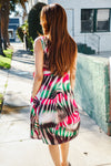 Be Bold Ivory & Green Animal Stripe Bow Tie Korean Silk Dress