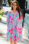 Lock Eyes Pink Floral & Animal Print Square Neck Dress