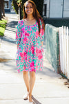 Lock Eyes Pink Floral & Animal Print Square Neck Dress