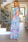 Diva Dreams Green & Orchid Floral Print Maxi Dress