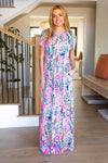 Diva Dreams Fuchsia Floral Print Maxi Dress