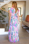 Diva Dreams Fuchsia Floral Print Maxi Dress