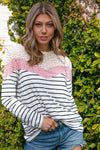 Ivory Multi Stripe Eyelet Chevron Color Block Top