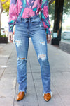 Judy Blue Medium Wash Mid Rise Distressed Straight Leg Jeans