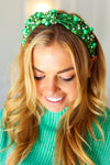 Shamrock Pearl and Jewels Top Knot Knit Headband