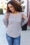 Femme Taupe Cotton Blend Rib Crochet Button Down Pullover