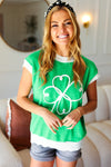 Lucky Kelly Green Embroidered Clover Short Sleeve Dolman Sweater