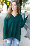 Casual Chic Hunter Green Oversized V Neck Rib Knit Sweater