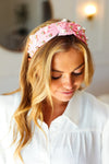 Soft Pink Pearl & Jewels Top Knot Knit Headband