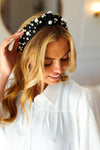 Black Pearl & Jewels Top Knot Knit Headband