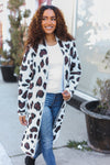 Boldly You Cream Fury Knit Animal Print Open Duster Cardigan