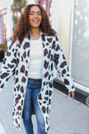 Boldly You Cream Fury Knit Animal Print Open Duster Cardigan