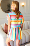 Best In Bold Multicolor Stripe Thermal Ruffle Sleeve Babydoll Top