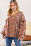 Mocha V Neck Ethnic Babydoll Woven Top