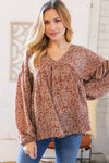 Mocha V Neck Ethnic Babydoll Woven Top