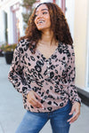 Be Bold Beige Rib Animal Print Button Placard Dolman Pullover