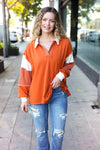 Falling For You Rust Color Block Collared French Terry Top