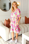 Lovely Lady Mint & Fuchsia Floral Notch Neck Woven Dress