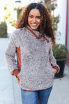 Beautiful You Brown Sherpa Quilted Snap Button Pullover