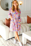 Give You Joy Lilac Floral Print Godet Long Sleeve Dress