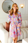 Give You Joy Lilac Floral Print Godet Long Sleeve Dress