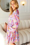 Give You Joy Lilac Floral Print Godet Long Sleeve Dress