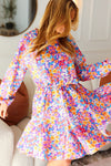 Give You Joy Lilac Floral Print Godet Long Sleeve Dress