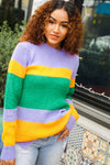 Love Found Mardi Gras Mohair Stripe Rib Knit Tunic Sweater