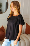 Feel The Love Black Double Ruffle Sleeve Square Neck Ribbed Top