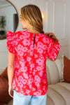 All The Frills Red & Fuchsia Floral Smocked Ruffle Sleeve Top