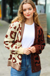 Taupe & Sepia Leopard Print Color Block Cardigan