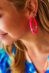 Neon Pink Puka Shell Hoop Earrings