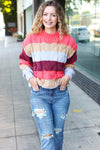 Fall For You Rust Multicolor Stripe Cable Knit Mock Neck Sweater