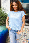 The Perfect Find Sky Blue Dolman Short Sleeve Crochet Sweater Top